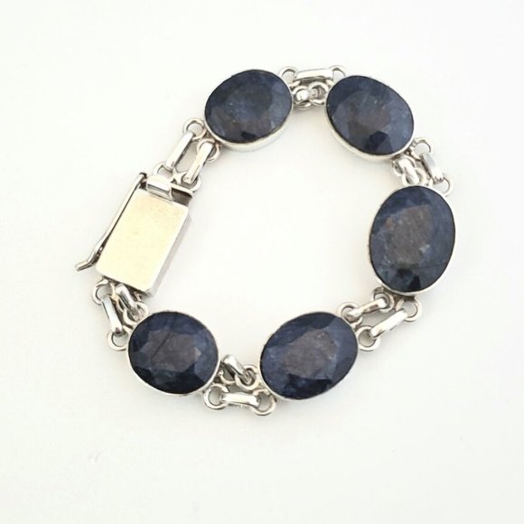 DZT Sterling Silver Blue Quartz Link Bracelet